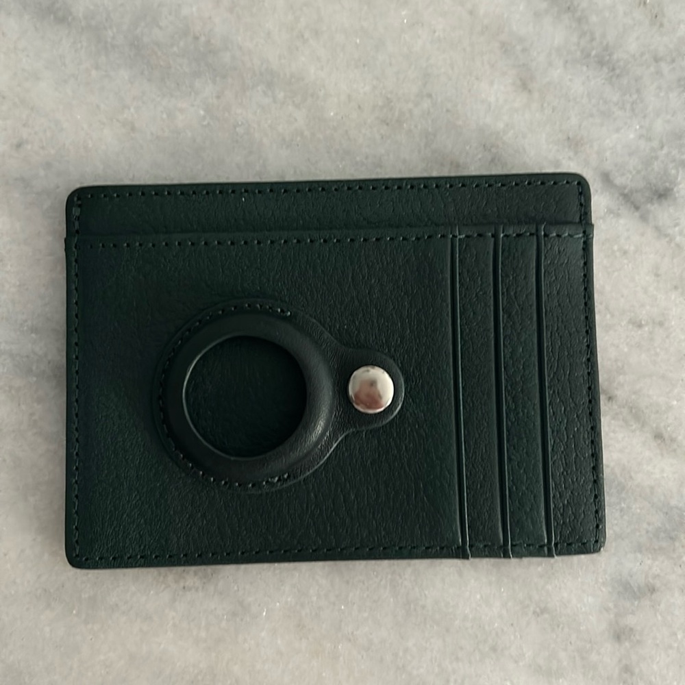 Genuine leather green AirTag wallet